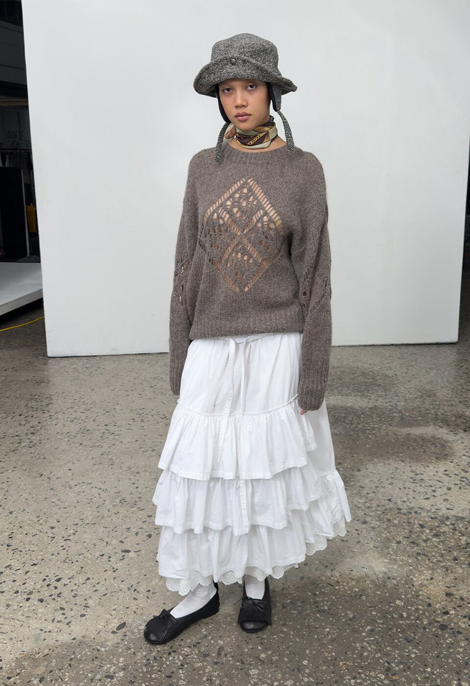 OPEN YY] ROLLED WAIST TIERED SKIRT, WHITE 正規品 韓国