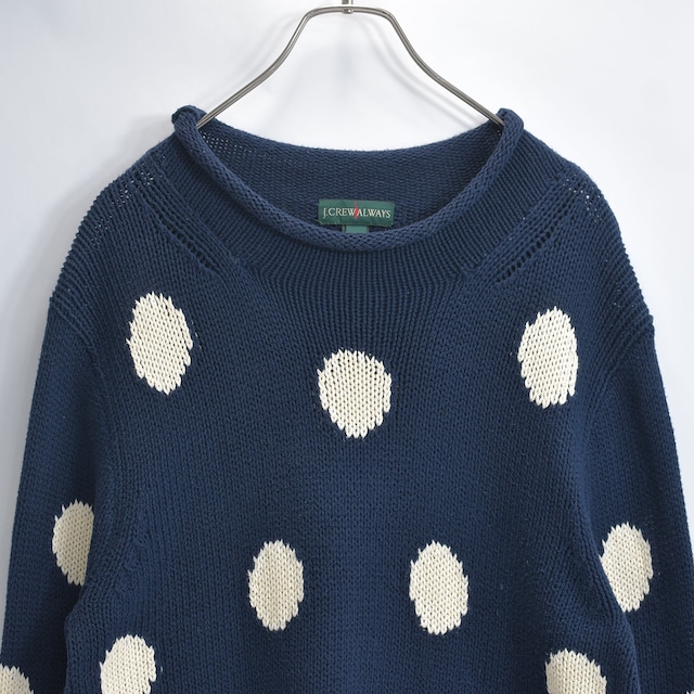 10s J.CREW ALWAYS ジェイクルー オールウェイズ ドットパターン ロールネック コットンニット  プルオーバー セーター ヴィンテージ ビンテージ USA アメリカ古着 レディースMサイズ