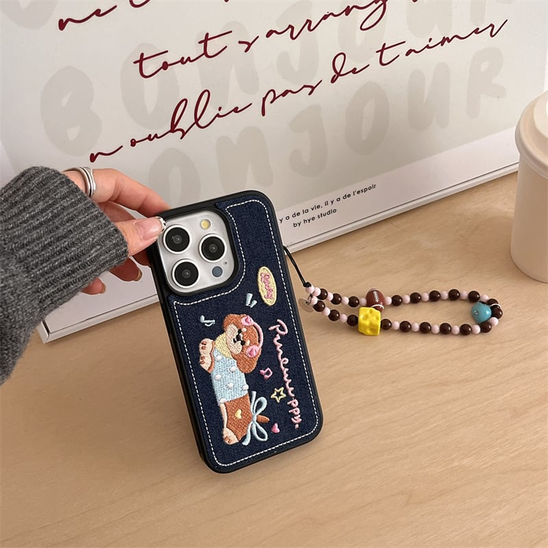 デニムに刺繍◎周りと被らない！かわいい ヘッドフォンをしたダックス
