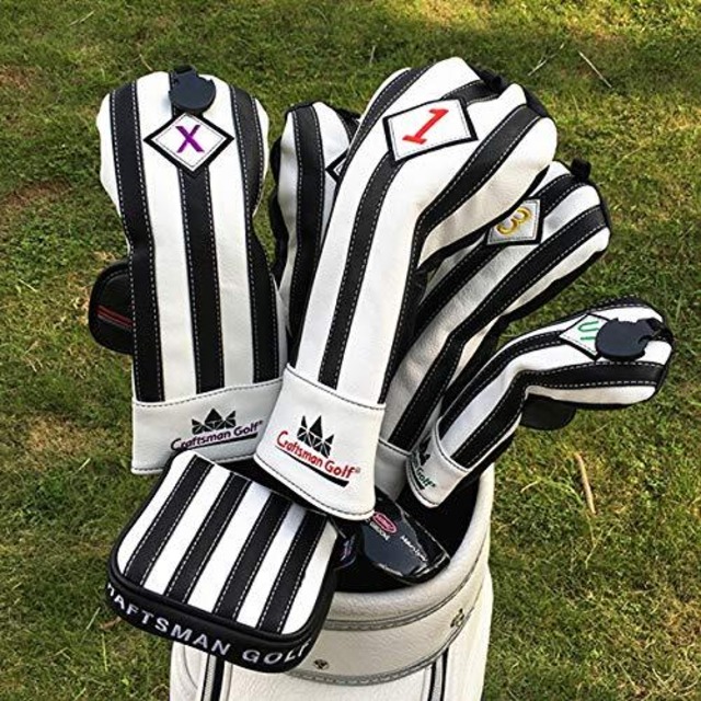 CRAFTSMAN(クラフトマン) ゴルフウッドカバー クラブヘッドカバー セット/単品 ドライバー用・フェアウェイウッド用・ユーティリティー用 番号タグ たて縞黒白 イタリア風 ユベントスファン向け