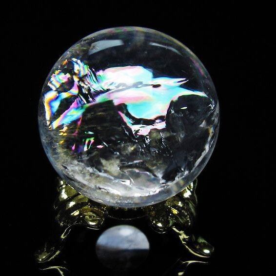 アイリスクォーツ 水晶 丸玉 虹入り 27mm 水晶玉 置物 スフィア 141-6945