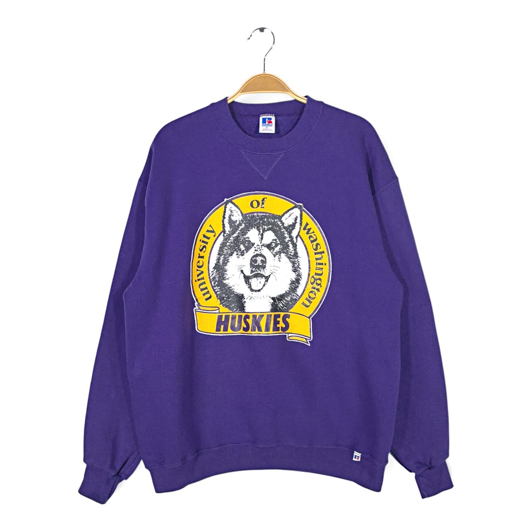 80s ラッセル USA製 ヴィンテージ ワシントンハスキーズ スウェット アメフト カレッジ WASHINGTON HUSKIES パープル サイズXL 古着 CF1008