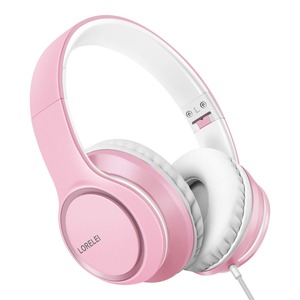 【特価処分】LORELEI X8 マイク付きオーバーイヤー有線ヘッドフォン 1.45m ノイロン製タングルフリーケーブル付き & 3.5mm プラグ、スマートフォン/タブレット/コンピュータ / Mp3/4 用の軽量折りたたみ式ポータブルヘッドフォン（パールピンク）