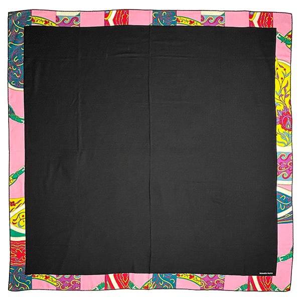 Used HERMES カレジェアン 140 アマゾンの祭典 アンカドレ ブラック ローズ ルージュ カシミヤ シルク H243606S 02 ショール ストール 中古美品