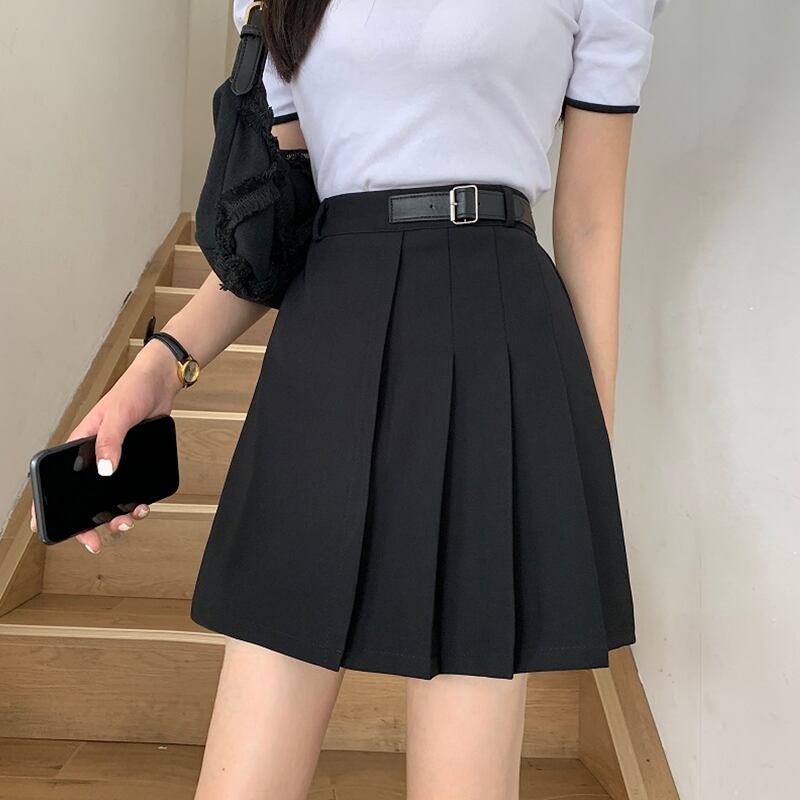 ブラックスカート サマーハイウェストウェストプリーツAラインショート 夏物 スーパーモール52006927559