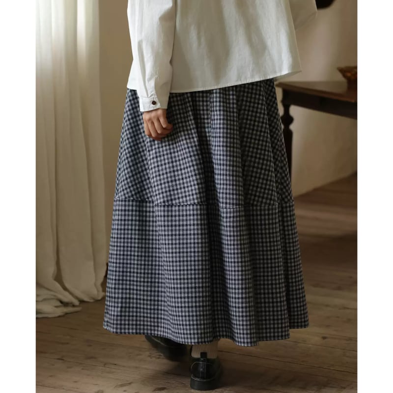 チェック柄ハイウエストデザインスカート M1938