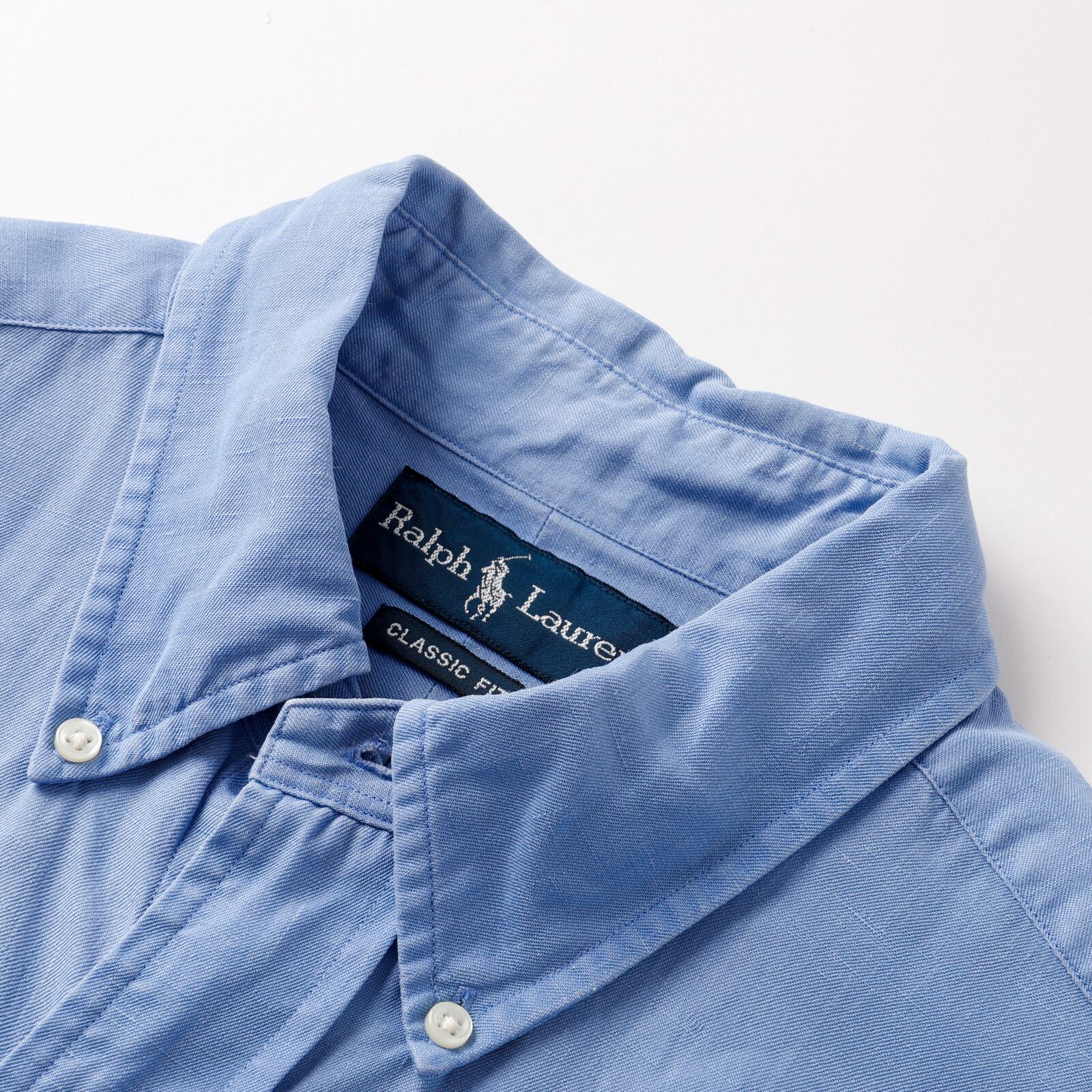 極美品】90s Ralph Lauren special linen silk shirt Blue S/S