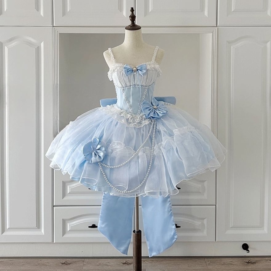 華ロリ ワンピース フィッシュテール 中華風 ロリィタ ドレス サックス