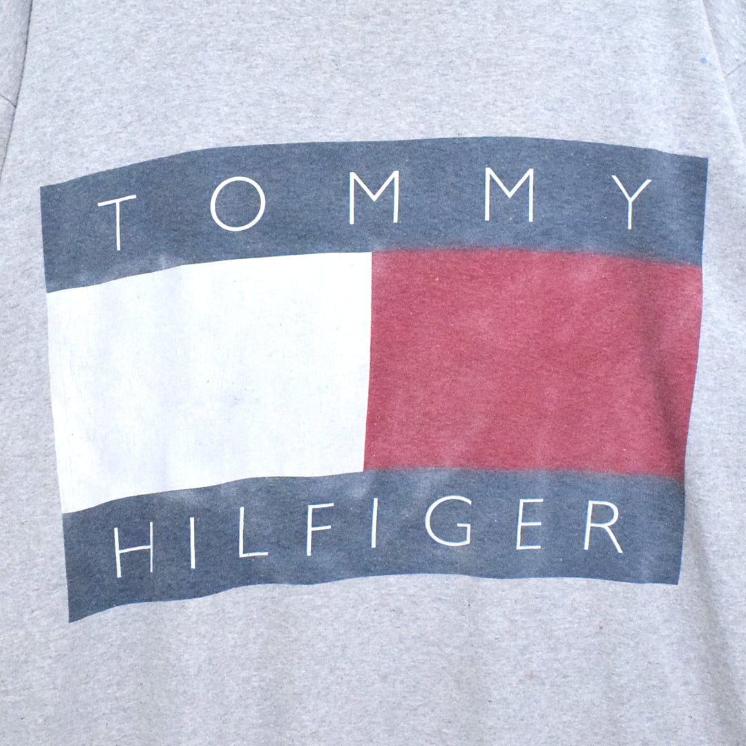 90s トミーヒルフィガー USA製 ロゴプリント Tシャツ 霜降りグレー