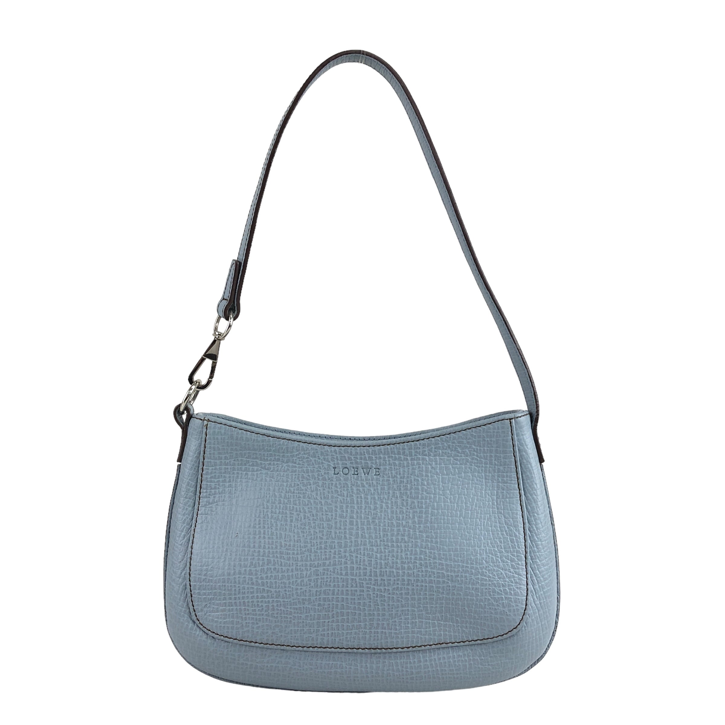 LOEWE ロエベ ハンドバッグ ライトブルー ロゴ型押し レザー