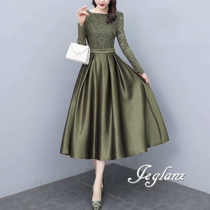 2色 パーティ ドレス ワンピース 切替 レース 肌透け 高見え ♪(M4478)ζ