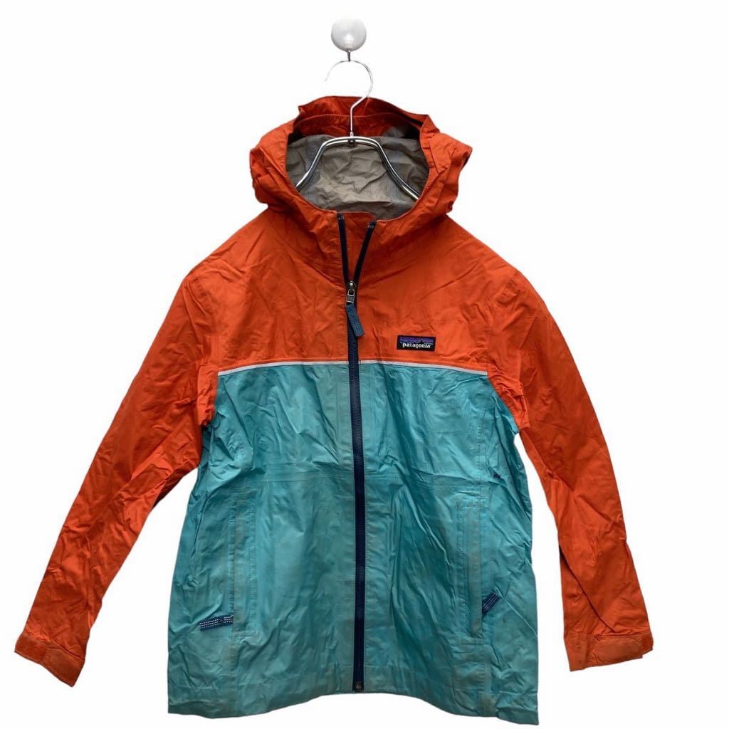 patagonia マウンテンパーカー キッズ S オレンジ ターコイズ  