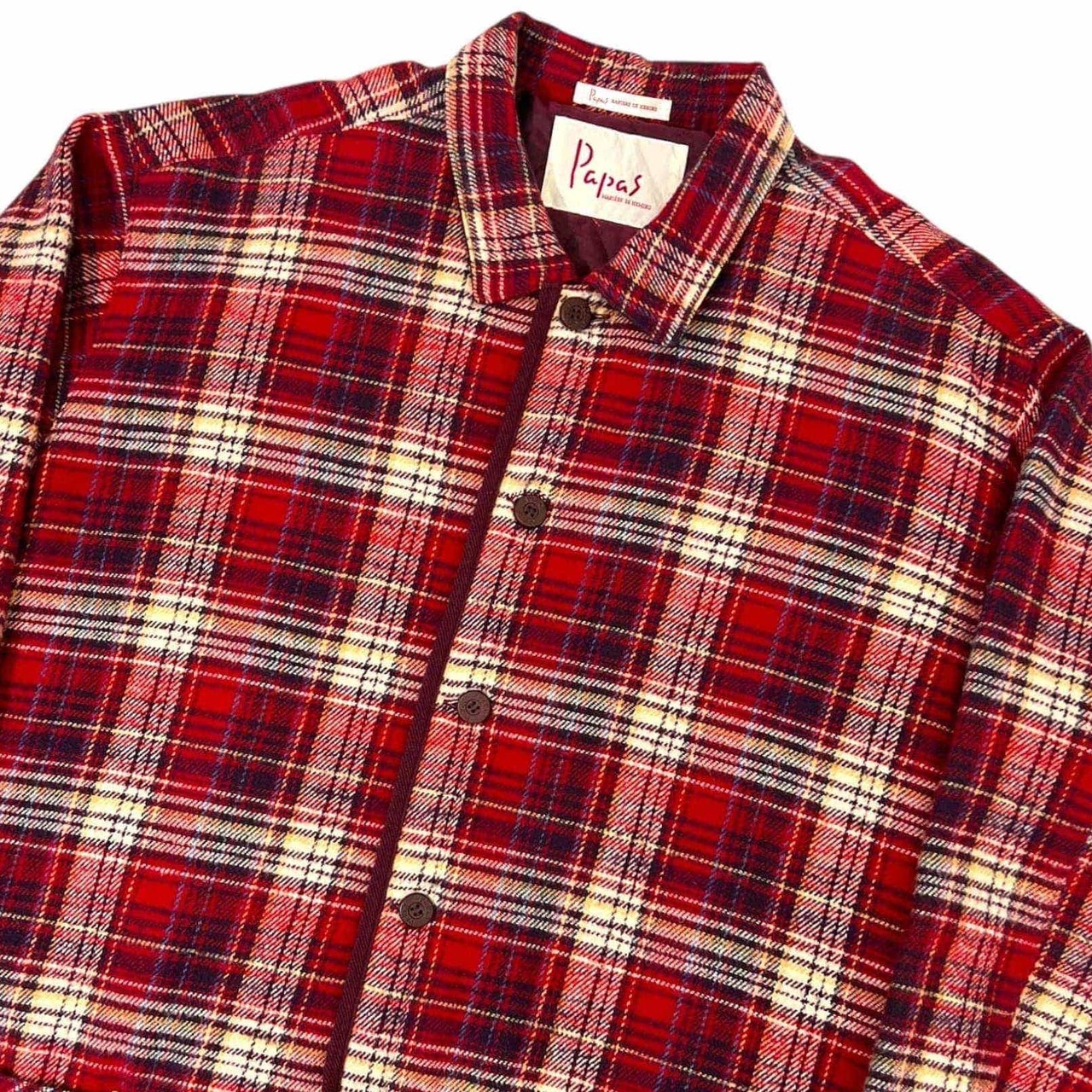 PAPAS パパス 裏キルティング チェック柄 カバーオールジャケット L/レッド/中綿入り