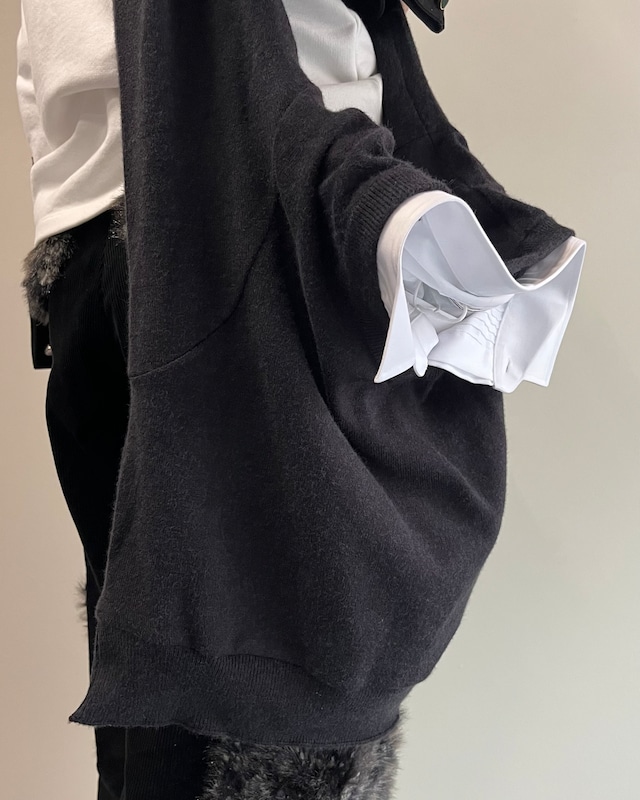 【26/AW Oscar Ouyang】upcycled white shirt with wool jumper bow tie strap bag