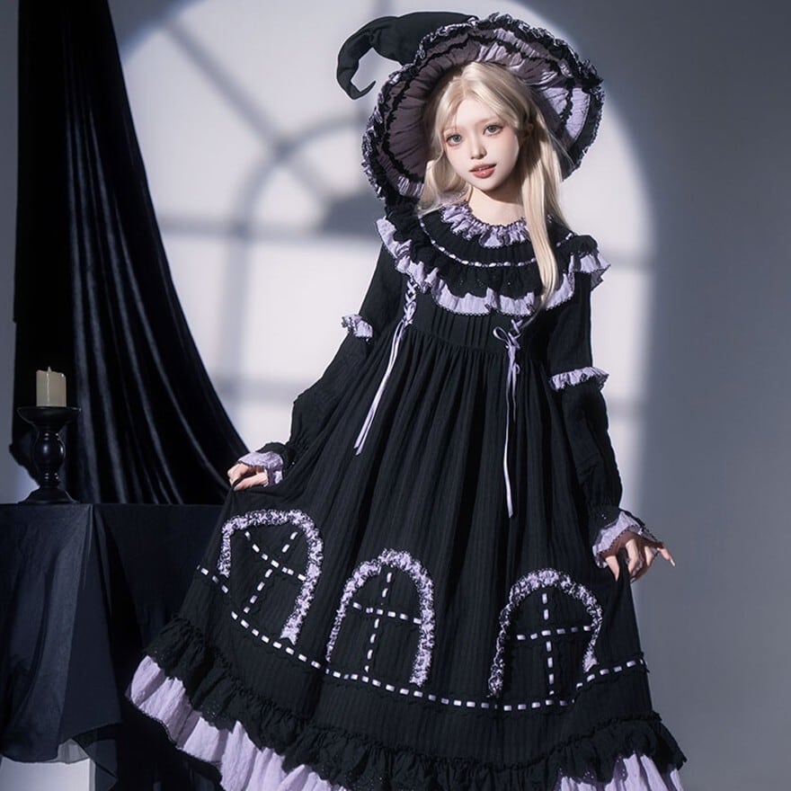 ゴスロリ 魔女セット ワンピース×ハット 2点 ブラック｜WithU