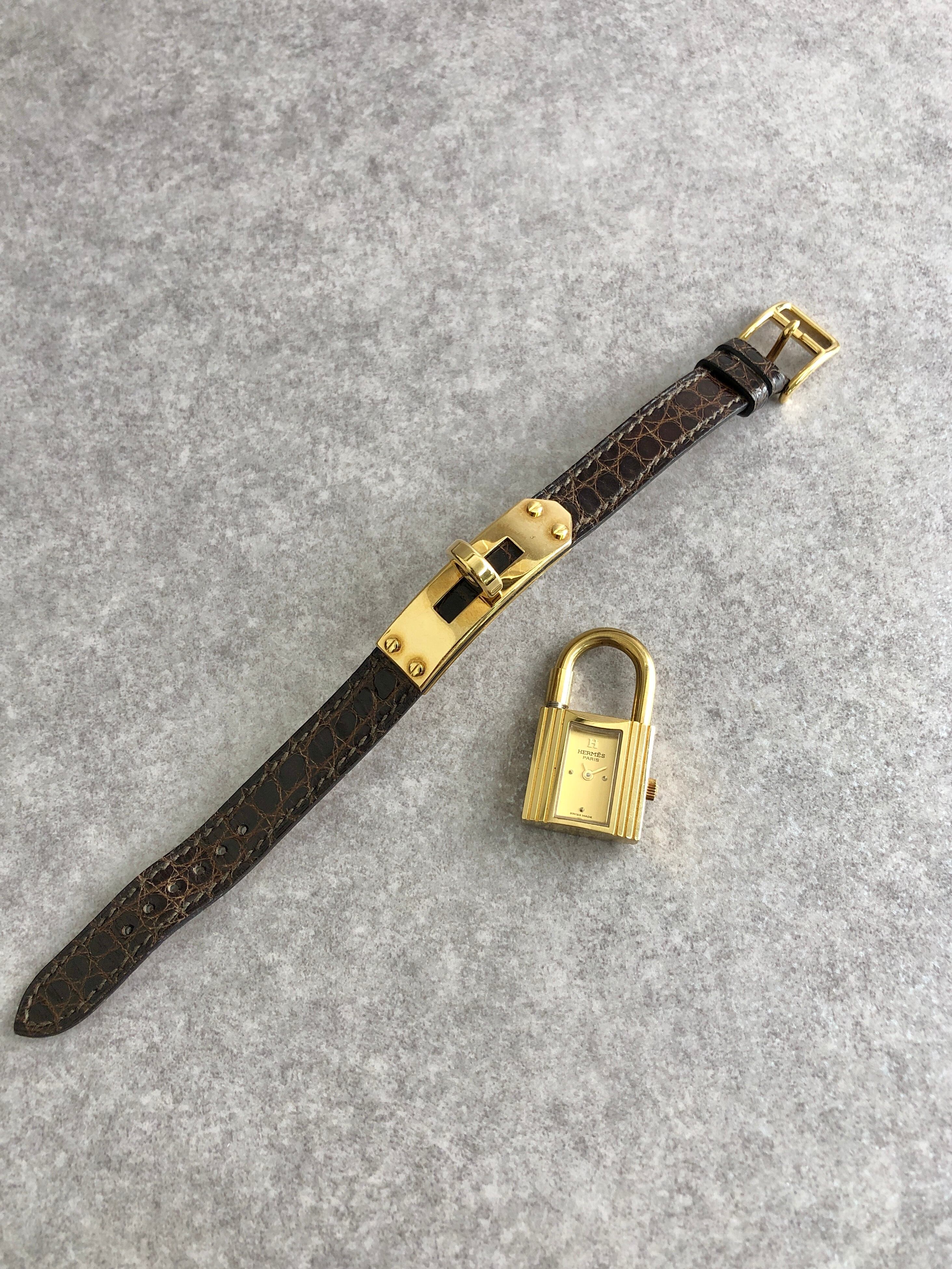 HERMES エルメス 腕時計 ブラウン ケリーウォッチ クロコ型押し