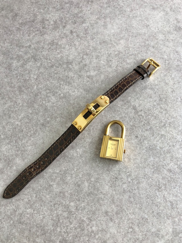 HERMES エルメス 腕時計 ブラウン ケリーウォッチ クロコ型押し vintage ヴィンテージ オールド ih5tvr