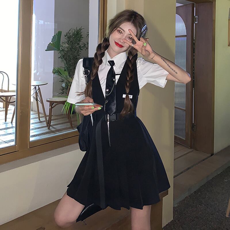 レッドサマースタンダードスカート シャツ レトロ ストリート 夏物 スーパーモール75180091543