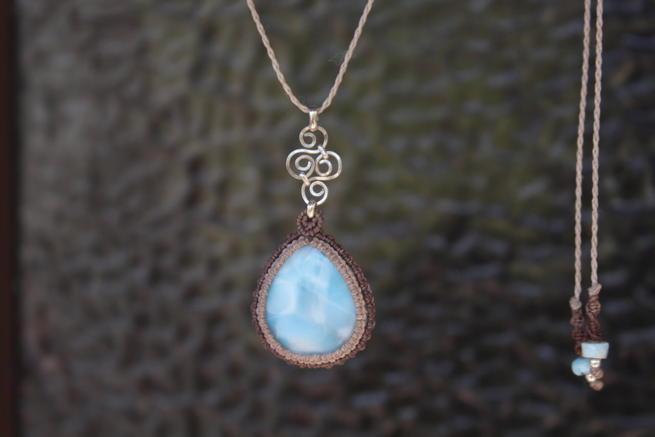 Larimar silver925 wirework micro macrame pendant