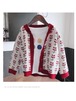 韓国子供服 赤と花柄暖かい雰囲気カーディガン