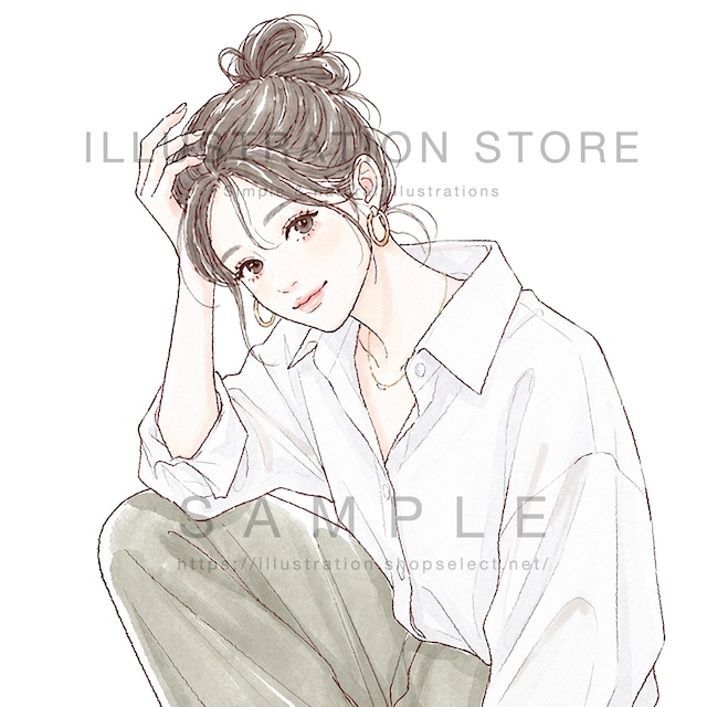 お団子ヘアの女性のイラスト素材