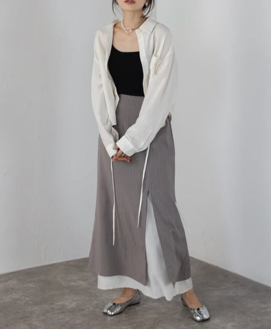 ナンバーミーTOKYO"STRIPE LAYERED SKIRT"GREIGE