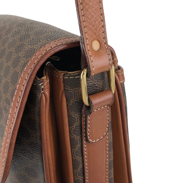 CELINE セリーヌ マカダム ショルダーバッグ ブラウン ホースビット PVC レザー vintage ヴィンテージ オールド jcgk27