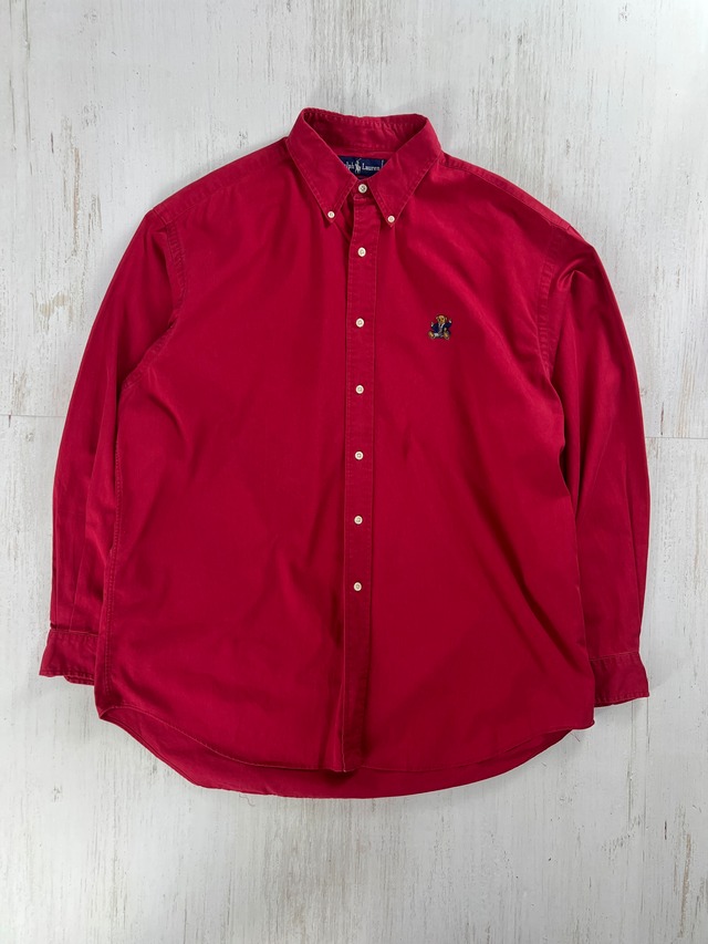 1990’s ラルフローレン ポロベア オックスフォードシャツ – レッド XL 綿100% #F973
