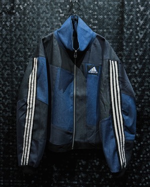 【ÆIEM】special" Original Re:make" denim patch work design stand neck track jacket