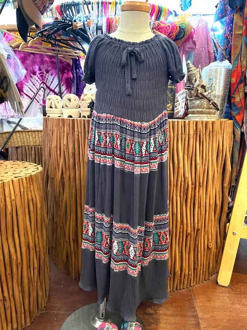 キッズワンピース キッズスカート チュニック 子供服 子供ワンピース ワンピース タイダイ パフスリーブワンピース リゾートワンピース キッズエスニックファッション エスニックファッション エスニック アジアン グレー ＊アジアン雑貨No.12