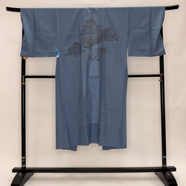 男長襦袢 中古 男性 長襦袢 リメイク ポリエステル 青色 メンズ 和装 着物 男性着物 粋 おしゃれ 6575