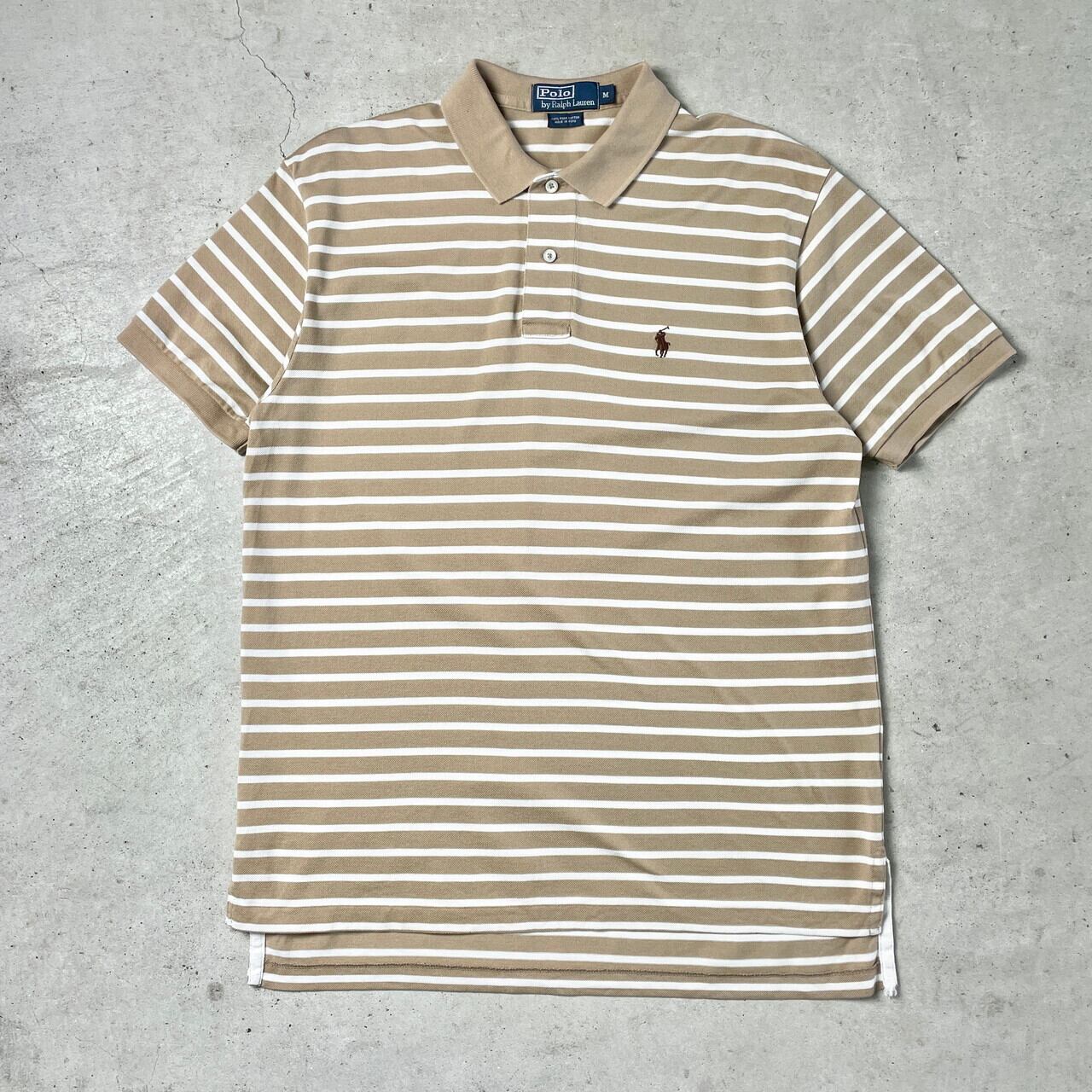 Polo RalphLauren ラガーシャツボーダーベージュ×カーキー正規品M Polo by Ralph Lauren オールドラルフローレン 鹿の子 ボーダー