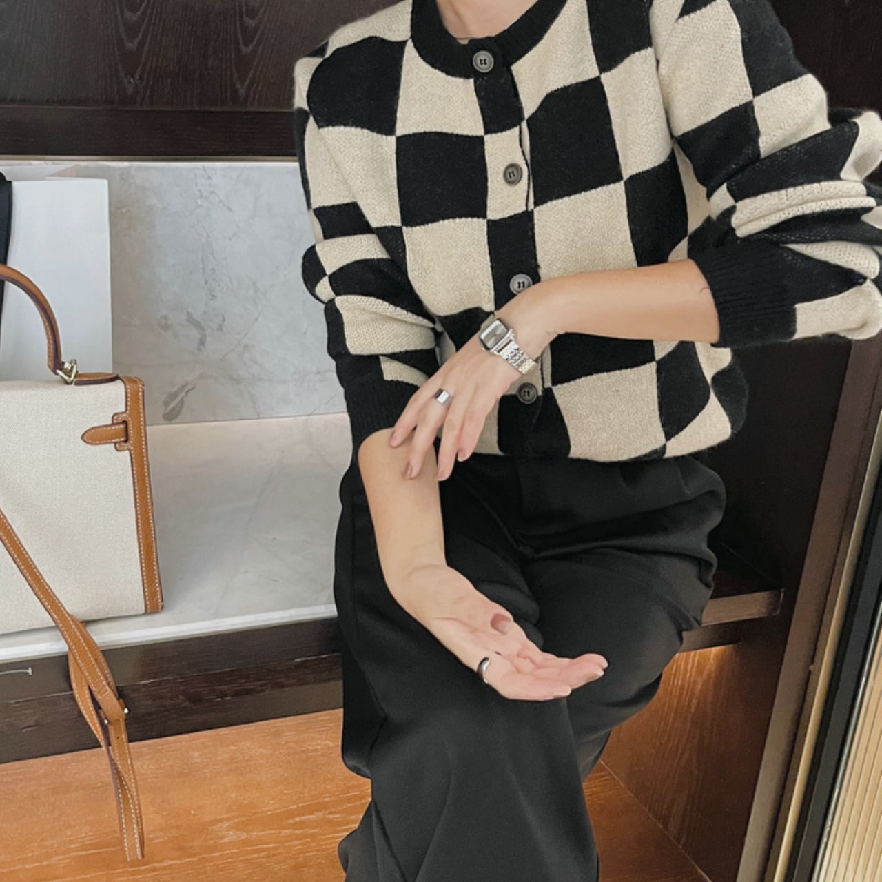 Checkered knit cardigan S1747