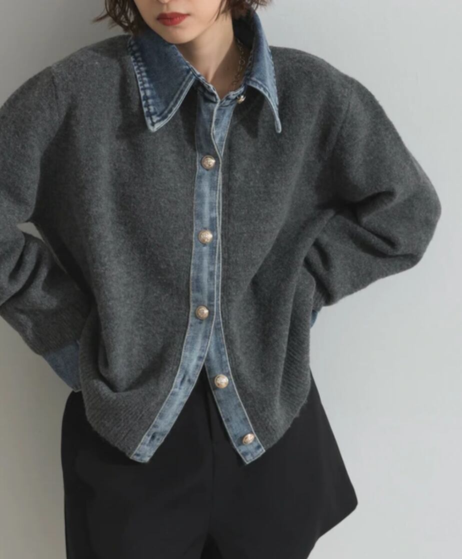 ナンバーミーTOKYO"DENIM DOCKING CARDIGAN"CHARCOAL