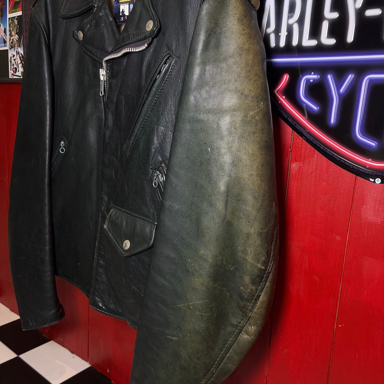 70s Schott 本革ダブルライダースジャケット　レザージャケット　パイソンタグ　取り外しライナー