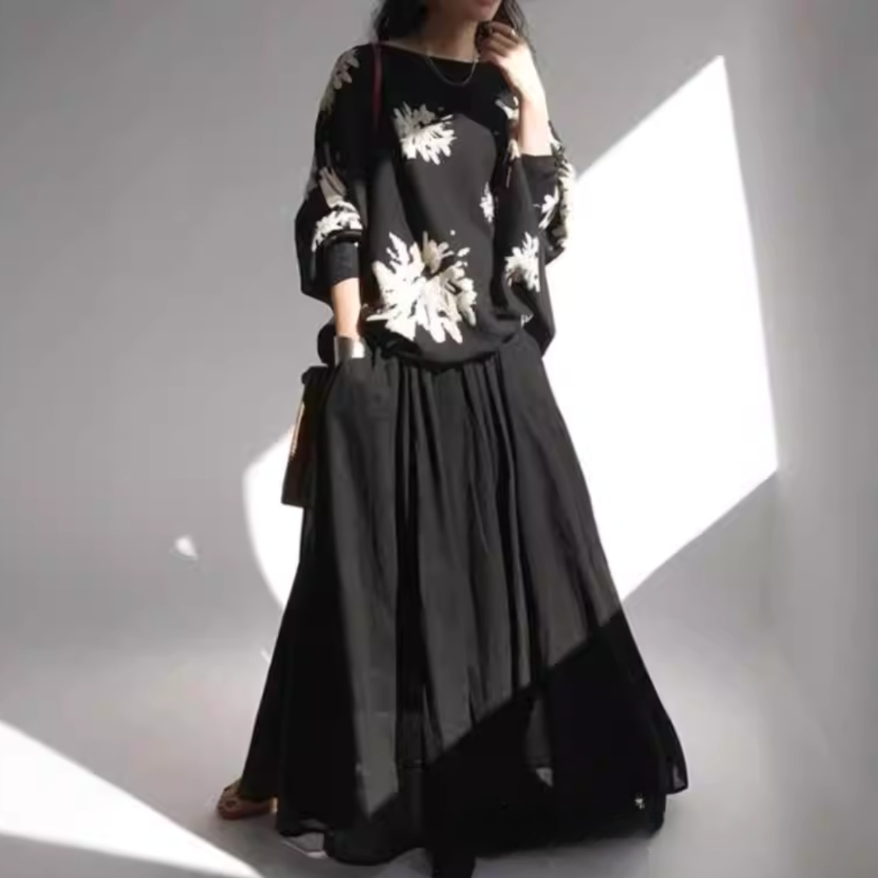 ジャガード柄 ヒップ丈 ドルマン ニット 00099・画像2