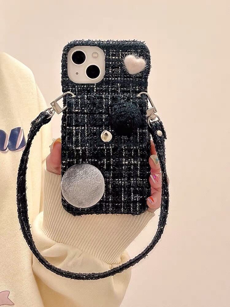 iPhoneケース iPhone15 iPhone14 ツイード チェック 秋冬 ハンド