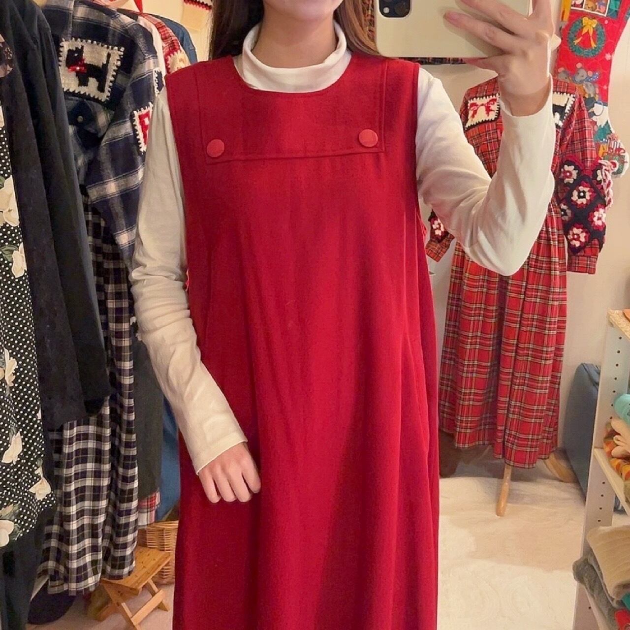 red button wool jumper skirt