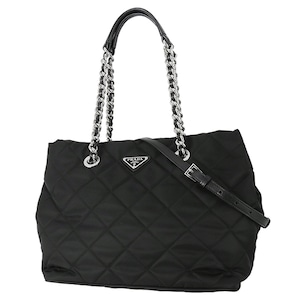 Used PRADA プラダ 2WAYチェーントートバッグ ショルダーバッグ テスートインプントゥ キルティング ナイロン ブラック 1BG740 超美品
