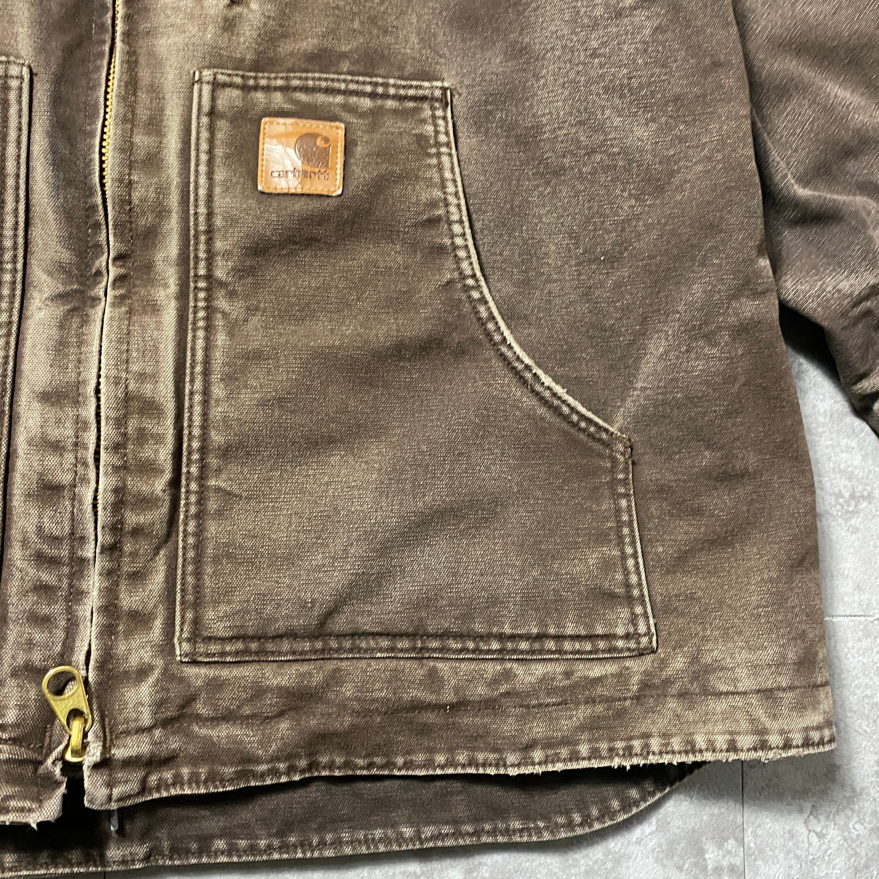 Size.XL】carhartt カーハート レザーパッチ 内ボア フェードブラウン