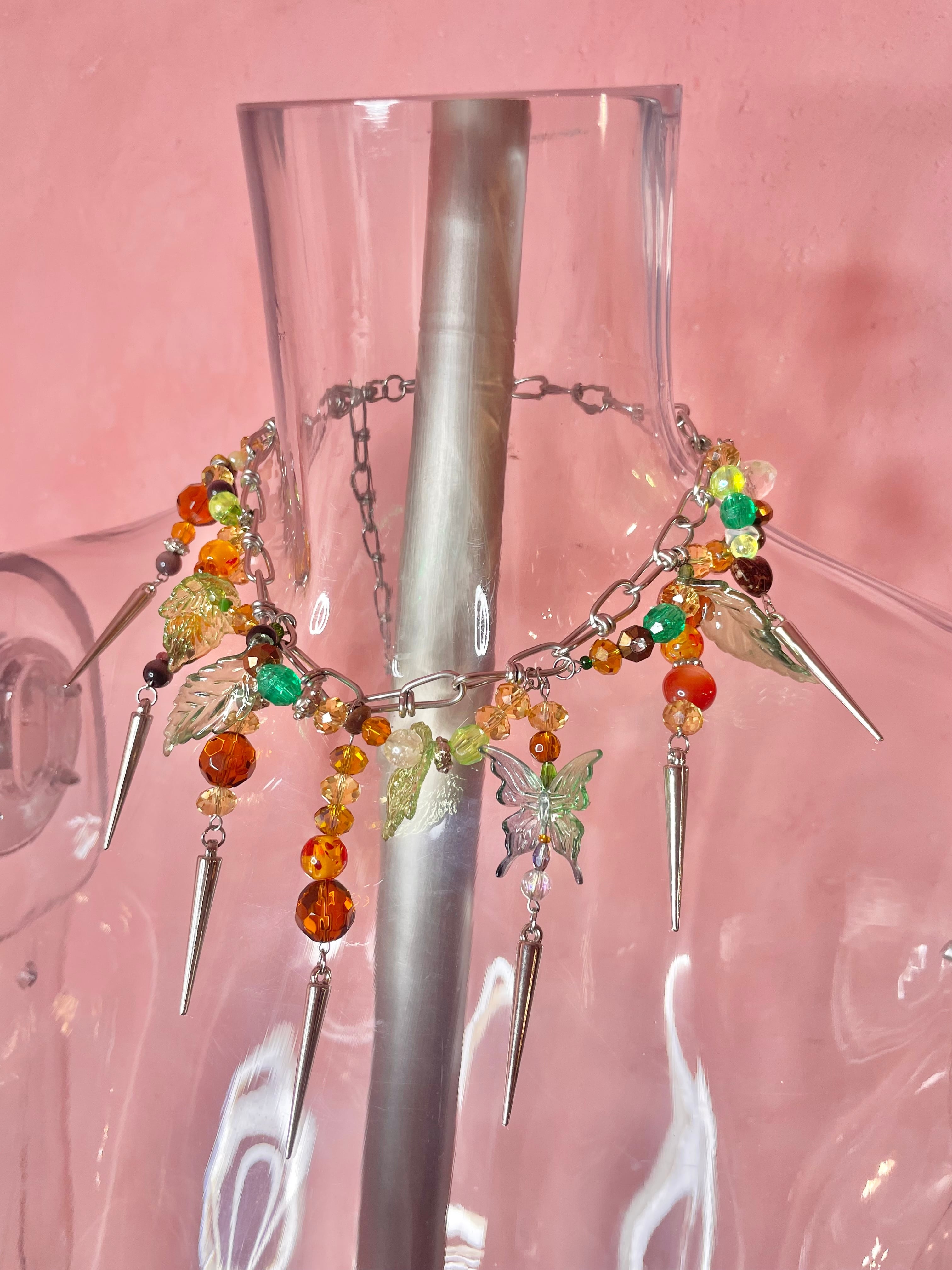 Chunky Charm Necklace 〈Brown/green〉