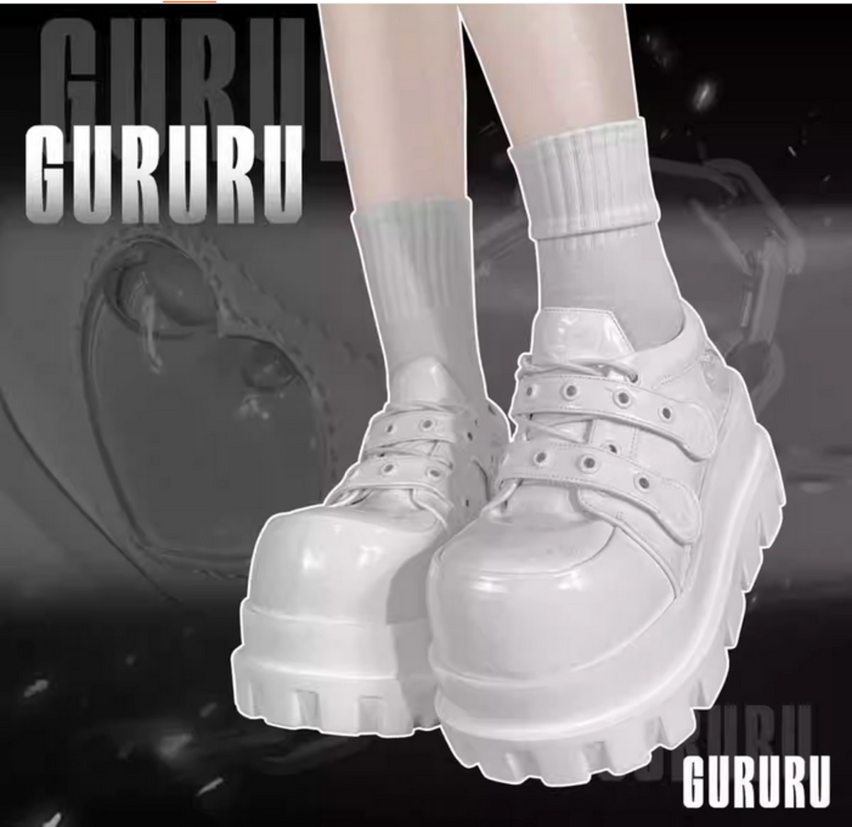 天使と悪魔 サブカル系 厚底靴 GURURUオリジナル ヒール高8cm つま先
