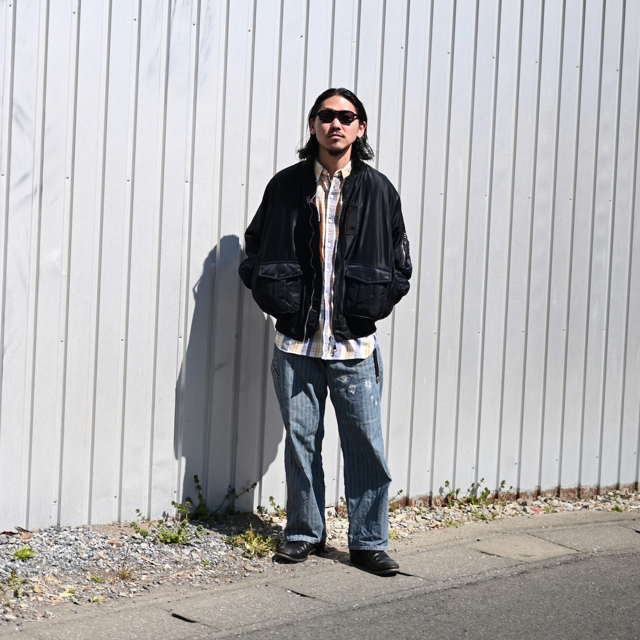 Leh / Bonber Jacket とBOWWOWのネルシャツ、モーターサイクルパンツ