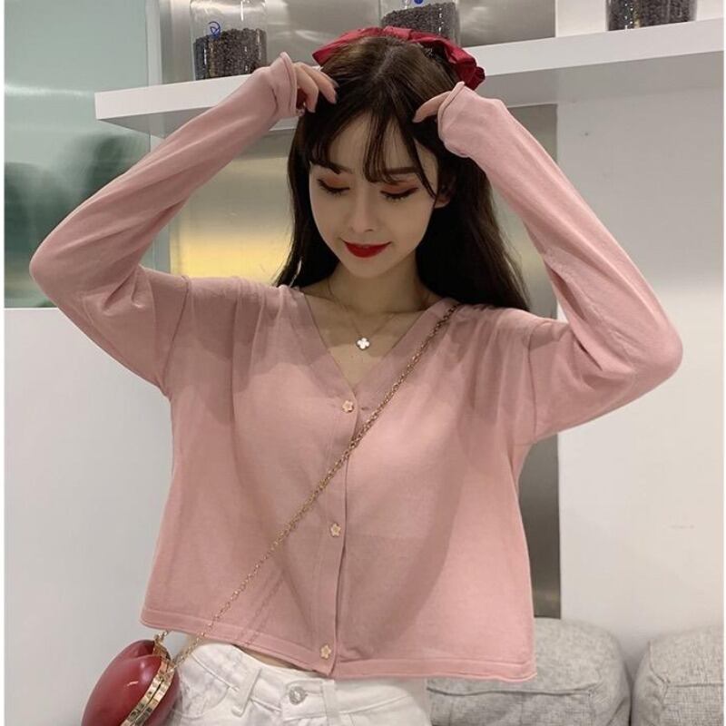 スタイルニットカーディガンセーター オータムルーズショートコート ジャケット 秋物 シルク ハンチェンe76876911296