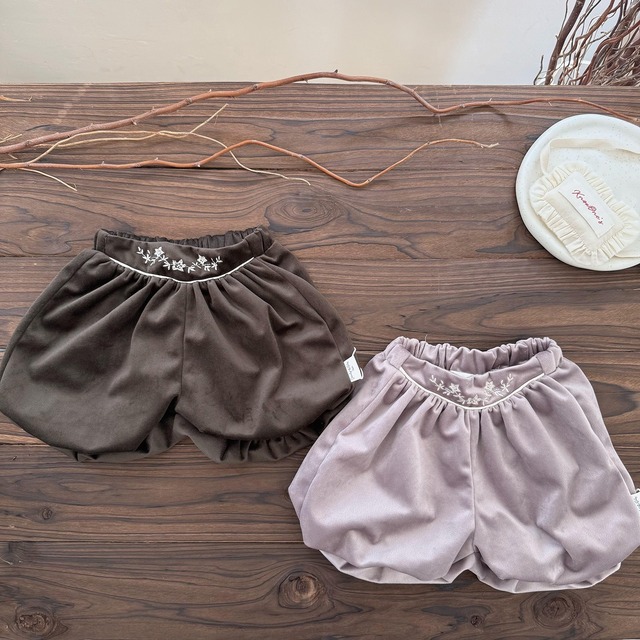 【予約商品】[73-110cm] embroidery velour bloomers 2col
