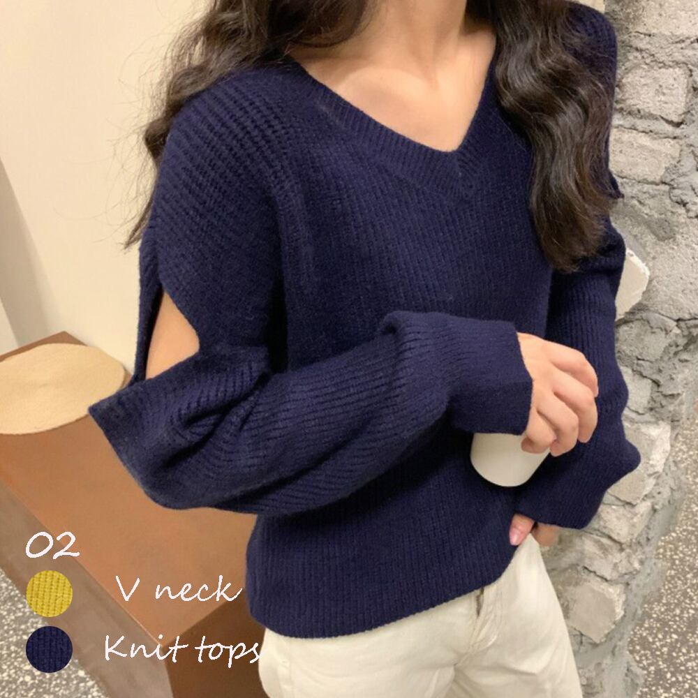 ニットセーター レディース Vネック 肌見せ ざっくりニット ゆったり