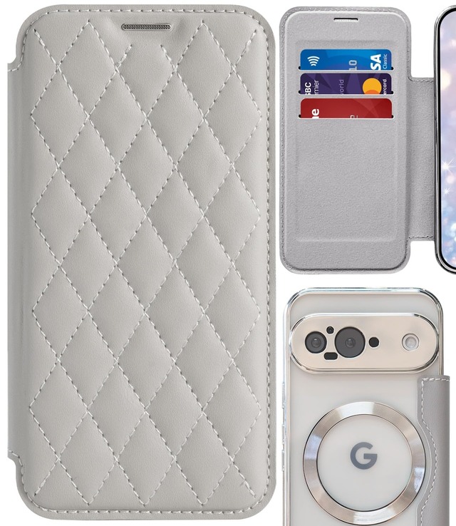 LIISEA キルティング ケース 手帳型 pixel 用の 8a 無線充電 スマホケース カード 収納 手帳 ワイヤレス充電 ピクセル 向けの 8A クリア 透明 携帯ケース おしゃれ 落下防止 耐衝撃 全面保護 衝撃吸収 スマホカバー PUレザー素材 軽い 薄型 手帳カバー カード入れ カメラ保護 メッキ仕上げ