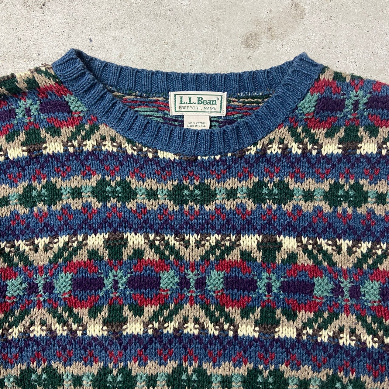 90年代 USA製 L.L.Bean エルエルビーン ノルディック柄 コットンニット ...