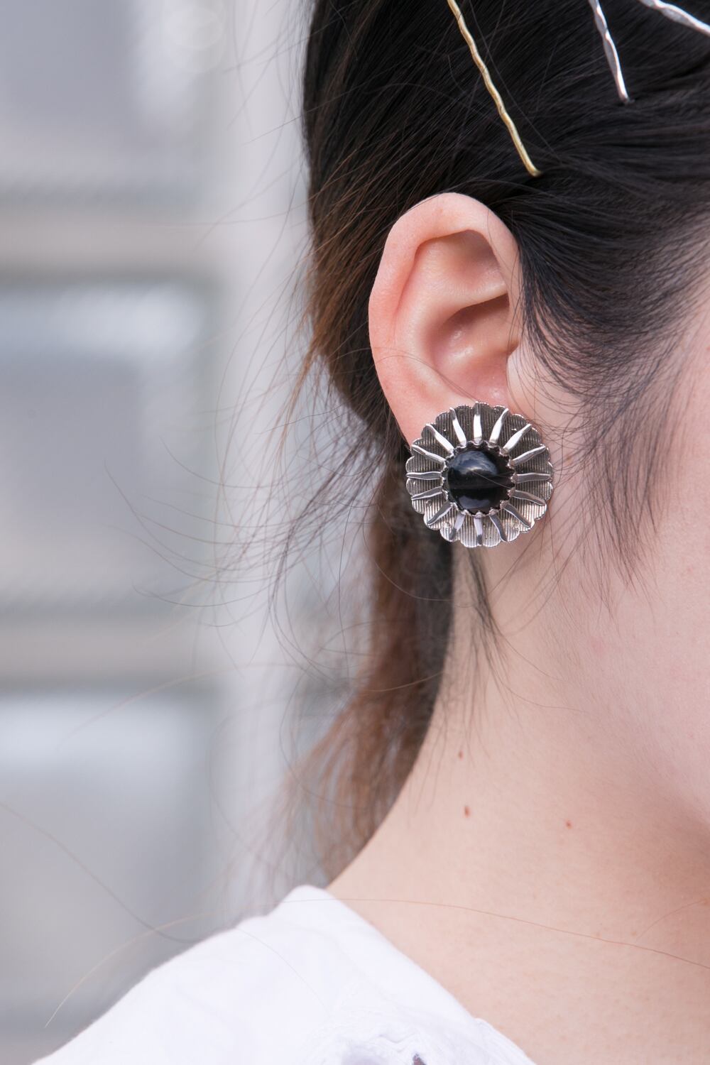 【Run Rabbit Run Vintage 】Silvercollar × black earring