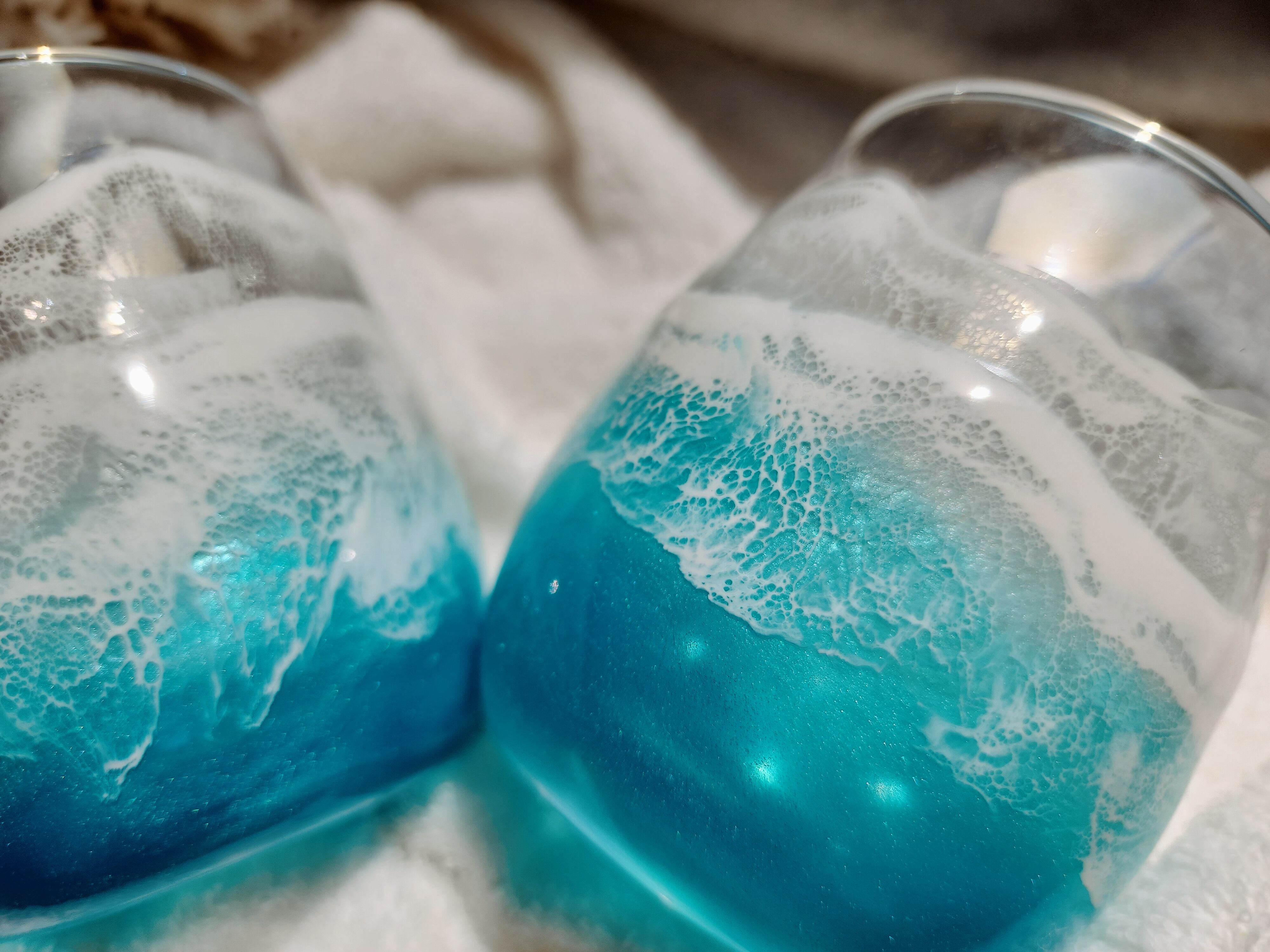 347.オーシャンレジンアート ペアグラス ターコイズブルー